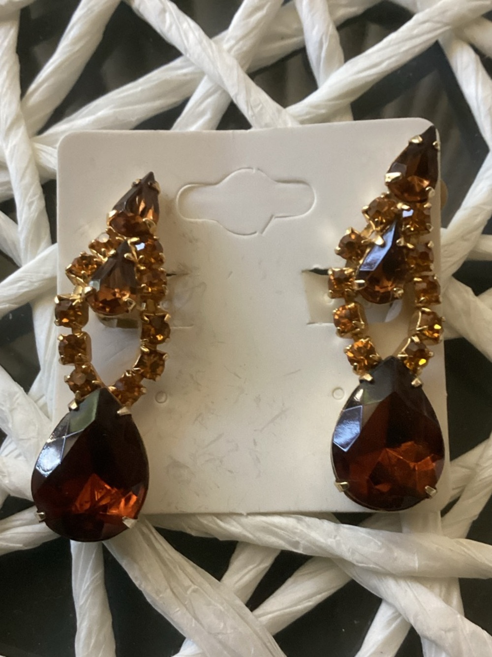 Gold-Tone Amber Teardrop Crystal Drop Earrings